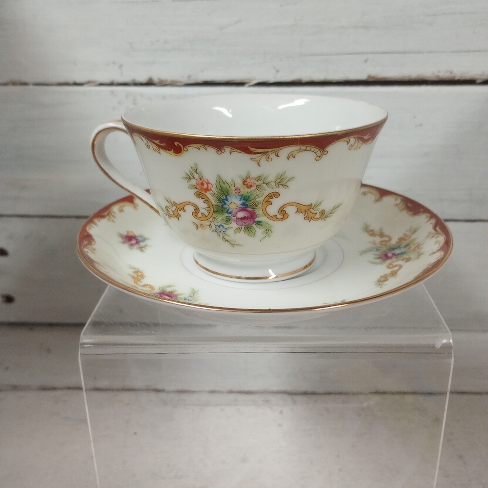 Harmony House Teacup and Saucer Set, Floral Cottagecore French Country.